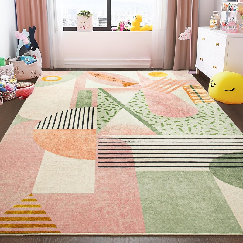Kitchen Appliances Green - Abstract Printed Carpet Pink Green Blue