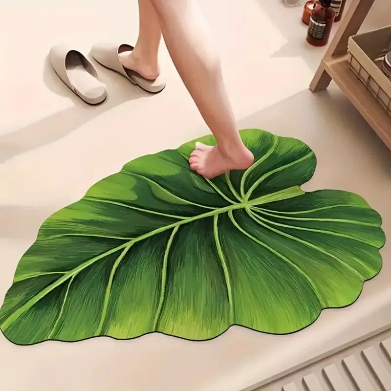 Kitchen Appliances Green - VIKAMA Green Leaf Bathroom Mat, Water-Absorbent,